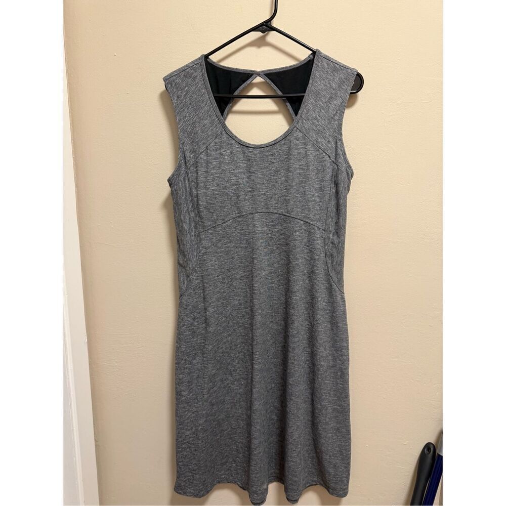Prana Dress Womens Medium Gray Cut Out Back A-Line Flared Nylon Stretch Ladies X
